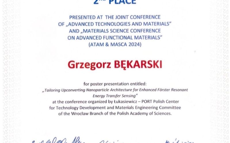 Grzegorz Bękarski - best poster award at ATAM MASCA Conference 2024